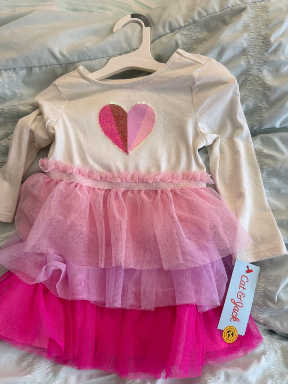 Cat & Jack Pink Layered Tulle Heart Dress 18 months